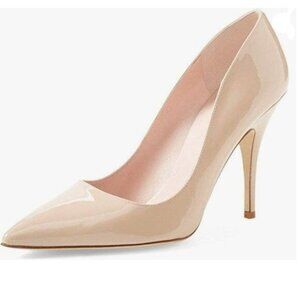 YDN Nude Pointed Closed Toe Mid Heel Pumps Slip on Slide Party Dress Shoes